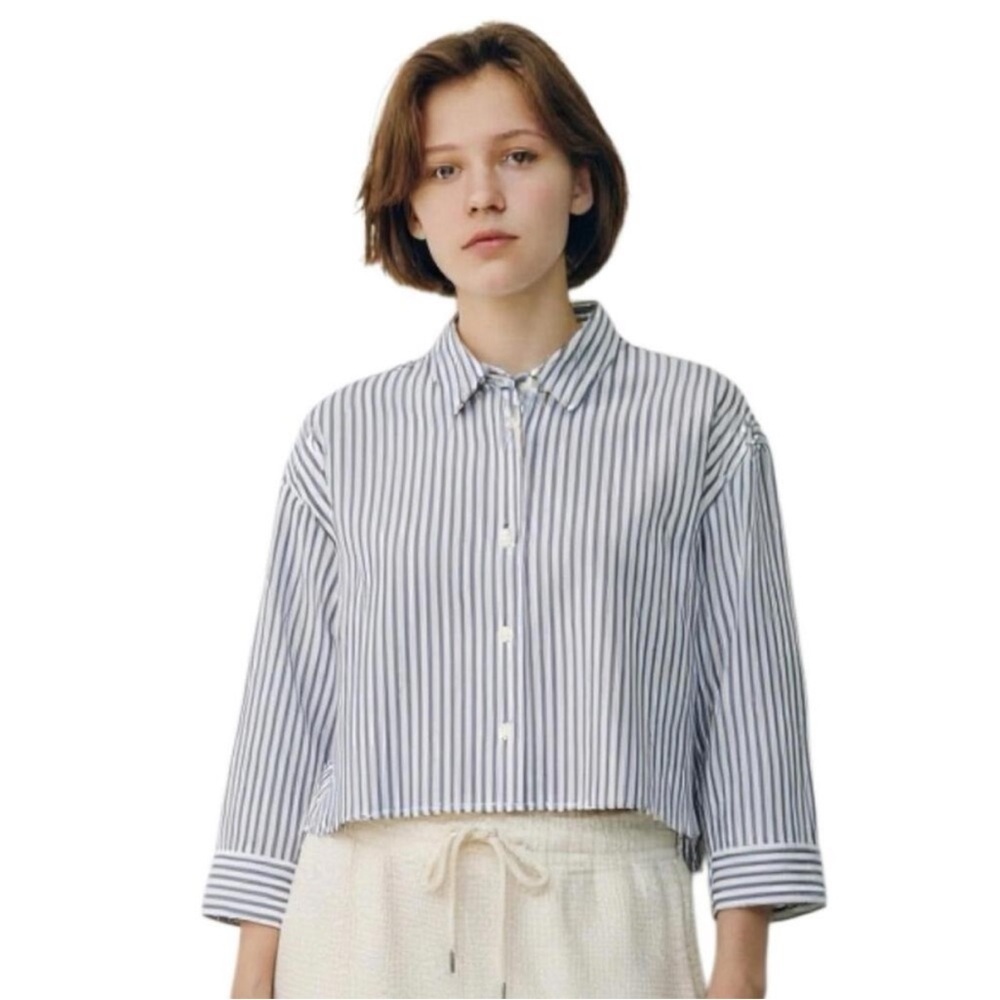 NWT Everlane Blue and White Striped The Woven PJ Top